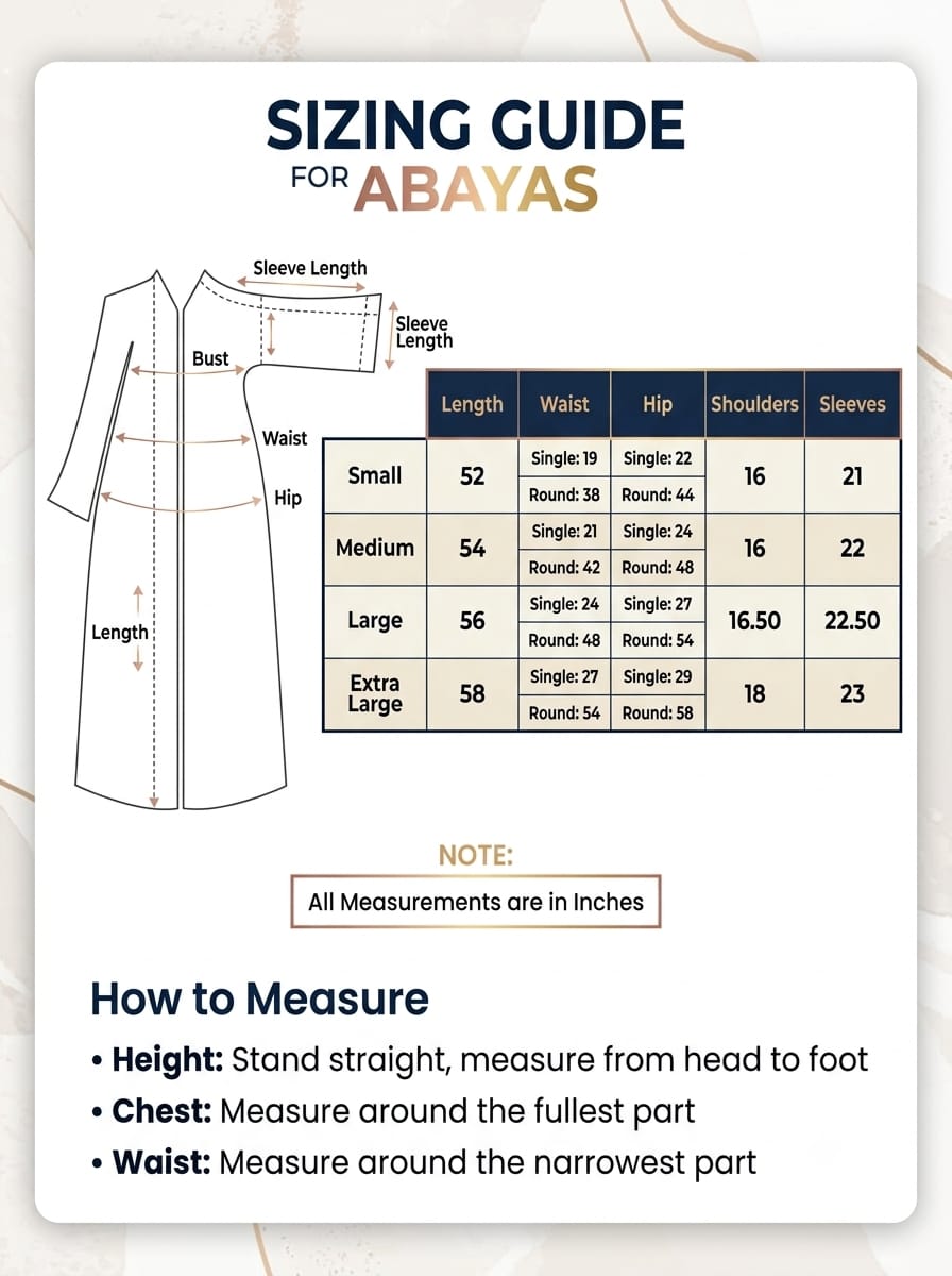 House of Rafiya abaya size chart