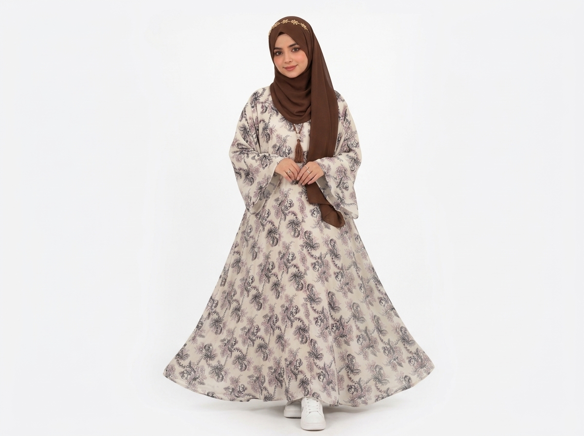 Printed Chiffon Full Gear Flare Abaya — image 1