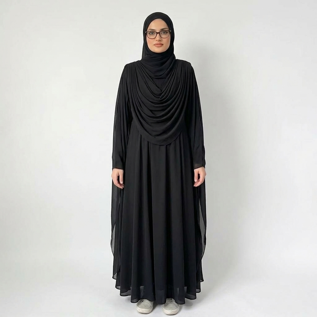 Black Cowl Drape Premium Abaya — image 1